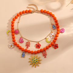 Multi Color Charm Celestial Gold Plated Beads Necklace For Women