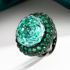 Rose White Green Cubic Zirconia Anti Tarnish Adjustable Ring