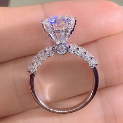 Silver Round Cut Cubic Zirconia Brass Anti Tarnish Size Ring Women