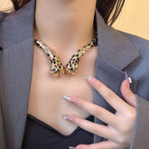 Designer Two-Tone Snake Collar Gold Silver Plated CZ Copper Necklace