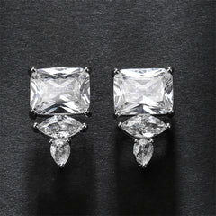 White Yellow Gold Silver CZ Anti Tarnish Copper Stud Earrings