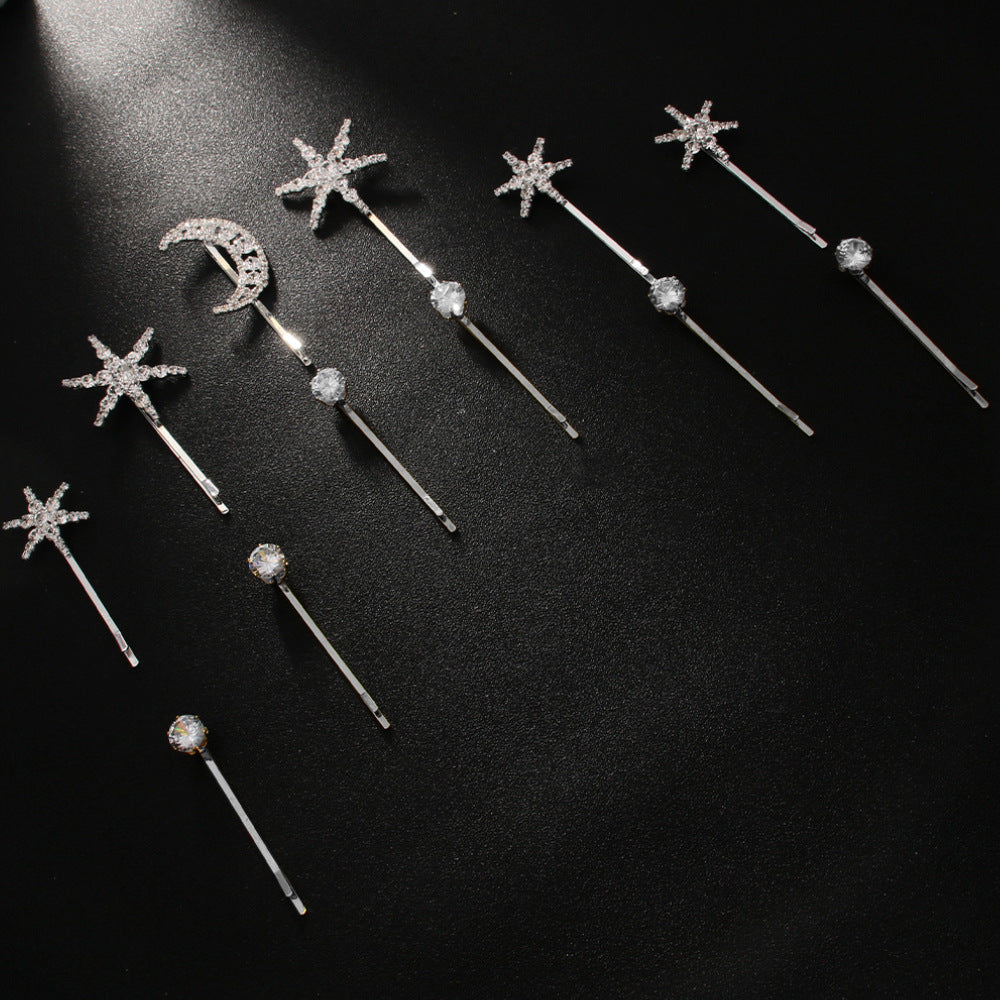 Star Moon Rhinestone Silver Hair Clips Hair Accessories For Women
