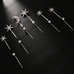 Star Moon Rhinestone Silver Hair Clips Hair Accessories For Women