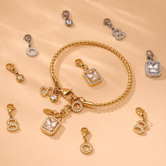 Square No 8 Drop 18K Gold Silver Cubic Zirconia Stainless Steel Charm Bracelet For Women