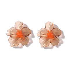 Acrylic Transparent Flower Orange Dangler Stud Earring For Women
