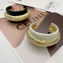 Beaten Finish Black White Enamel 18k Gold Anti Tarnish Cuff Kada Bracelet For Women