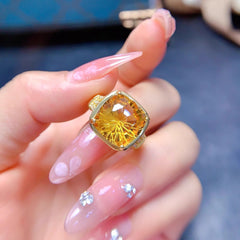 Square Yellow Cubic Zirconia 18K Gold Anti Tarnish Free Size Ring For Women