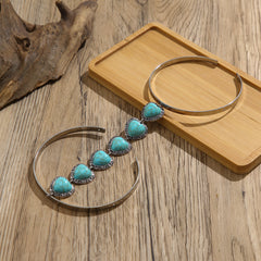 Heat Turquoise Green Beards Green Silver Open Arm Bracelet For Women