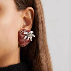 Strawberry Heart 18K Gold Red Cubic Zirconia Stud Earring For Women