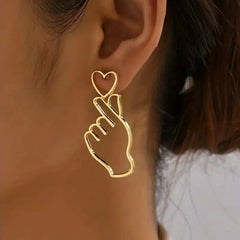 Hand Heart Black Silver 18K Gold Plated Anti Tarnish Dangler Earring For Women
