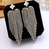 Heart Clover 18K Gold Silver Plated Rhinestones Anti Tarnish Dangler Long Tassel Earrings For Women