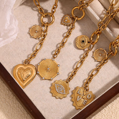 Wheel Heart 18k Gold Stainless Steel Anti Tarnish Necklace Pendant Chain For Women