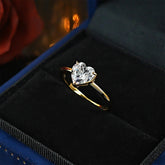 Gold Silver Heart Cubic Zirconia Copper Adjustable Ring For Women