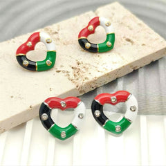 Multi Color Heart Gold Silver Plated Enamel Copper Stud Earrings
