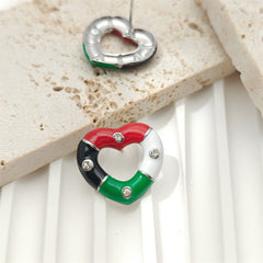 Multi Color Heart Gold Silver Plated Enamel Copper Stud Earrings