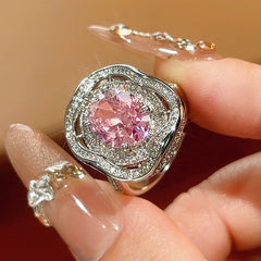 Cushion Silver Pink Purple Yellow Solitaire Cubic Zirconia Anti Tarnish Free Size Ring For Women