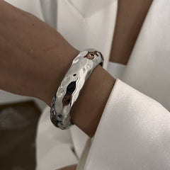 Beaten Finish 18K Gold Silver Anti Tarnish Kada Bangle Bracelet For Women