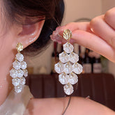 White Flower Petal Shell Gold Plain Copper Dangler Earrings For Women