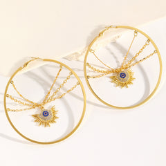 Designer Evil Eye Sunburst Gold Plated CZ Chain Copper Hoop Earrings