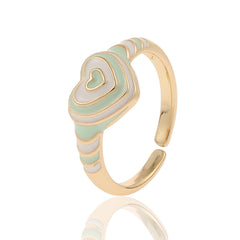 Heart Rainbow Enamel 18K Gold Plated Anti Tarnish Ring For Women