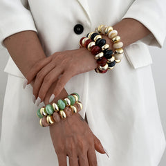 Multi Color Resin Stones Stretchable Stylish Chunky Gold Bracelet