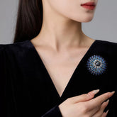 Designer Round Floral Gold Silver Plated CZ Pearl Copper Brooch