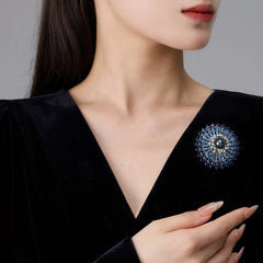 Designer Round Floral Gold Silver Plated CZ Pearl Copper Brooch