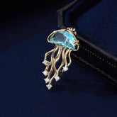 Blue White Jellyfish Gold Silver Cubic Zirconia Copper Brooch For Women