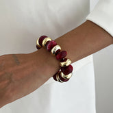 Multi Color Resin Stones Stretchable Stylish Chunky Gold Bracelet