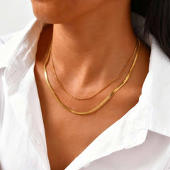 Layered Flat Chain Gold Plated Anti Tarnish Stainless Steel Necklace