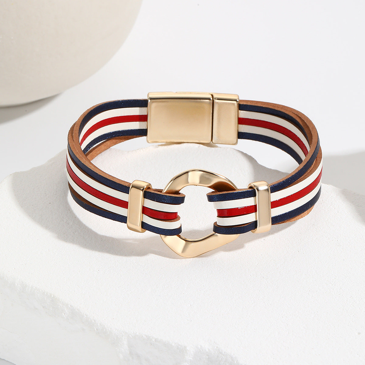 White Red Blue 18K Gold Leather Strand Bracelet Wrist Band For Women