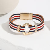 White Red Blue 18K Gold Leather Strand Bracelet Wrist Band For Women