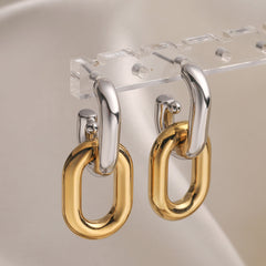 Gold Silver Dual Tone Chain Link Copper Drop Earrings For Women