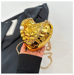 Beaten Finish Acrylic Heart Gold Silver Transparent Mini Bag Hand Bag Solder For Womenbang