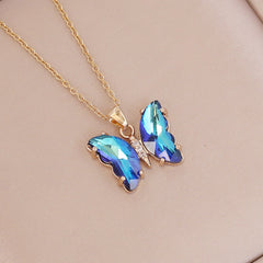 Butterfly 18K Gold Cubic Zirconia Anti Tarnish Pendant Necklace Chain For Women