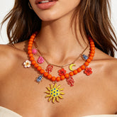 Multi Color Charm Celestial Gold Plated Beads Necklace For Women