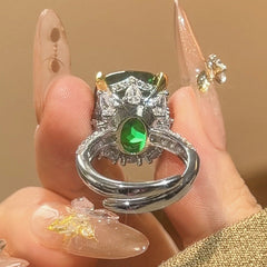 Luxury Silver Pink Green Solitaire Cubic Zirconia Anti Tarnish Free Size Ring For Women