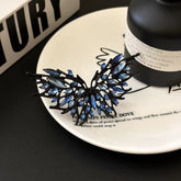 Blue Butterfly Black Rhinestone Adjustable Cocktail Ring For Women