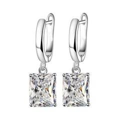 Rectangle Solitaire Silver Multi Color Cubic Zirconia Pendant Chain Earring Ring Set For Women