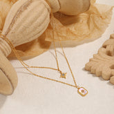 Star Mother Of Pearl 18K Gold Stainless Steel Anti Tarnish Dual Layer Necklace Pendant Chain For Women