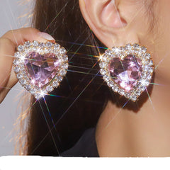 Heart Love Rhinestone Crystal Stud Earring For Women