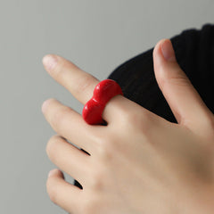 Heart 18K Gold Red Pink Black Enamel Ring For Women