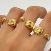 Multi Color Open Cuff Gold Cubic Zirconia Adjustable Ring For Women
