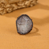White Black Gemstone Crystal Adjustable Ring For Women