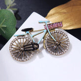 Blue Bicycle Gold Cubic Zirconia Copper Anti Tarnish Brooch Women