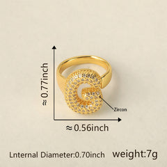 Initial Letter Alphabets Cubic Zirconia 18K Gold Adjustable Ring For Women Group1