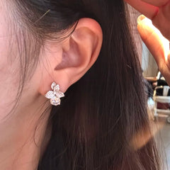 Luxury Petal Design Silver Plated CZ Anti Tarnish Copper Stud Earrings