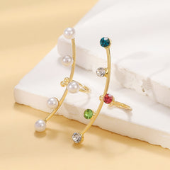 Elegant Floral Leaf Heart Gold Silver Rhinestone Pearl Ear Cuff Earrings