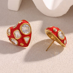 Heart Red 18K Gold Cubic Zirconia Stainless Steel Stud Earring