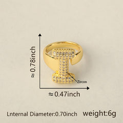 Initial Letter Alphabets Cubic Zirconia 18K Gold Adjustable Ring For Women Group1